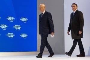 Jair Bolsonaro, President of Brazil and Klaus Schwab, Founder and Executive Chairman, World Economic Forum during the Session
